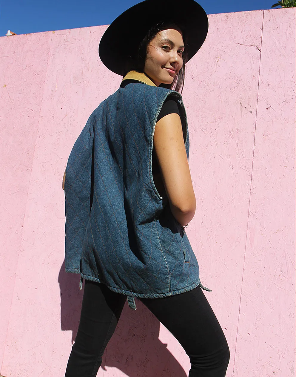 Sleeveless Jean Jacket with Quilted Lining