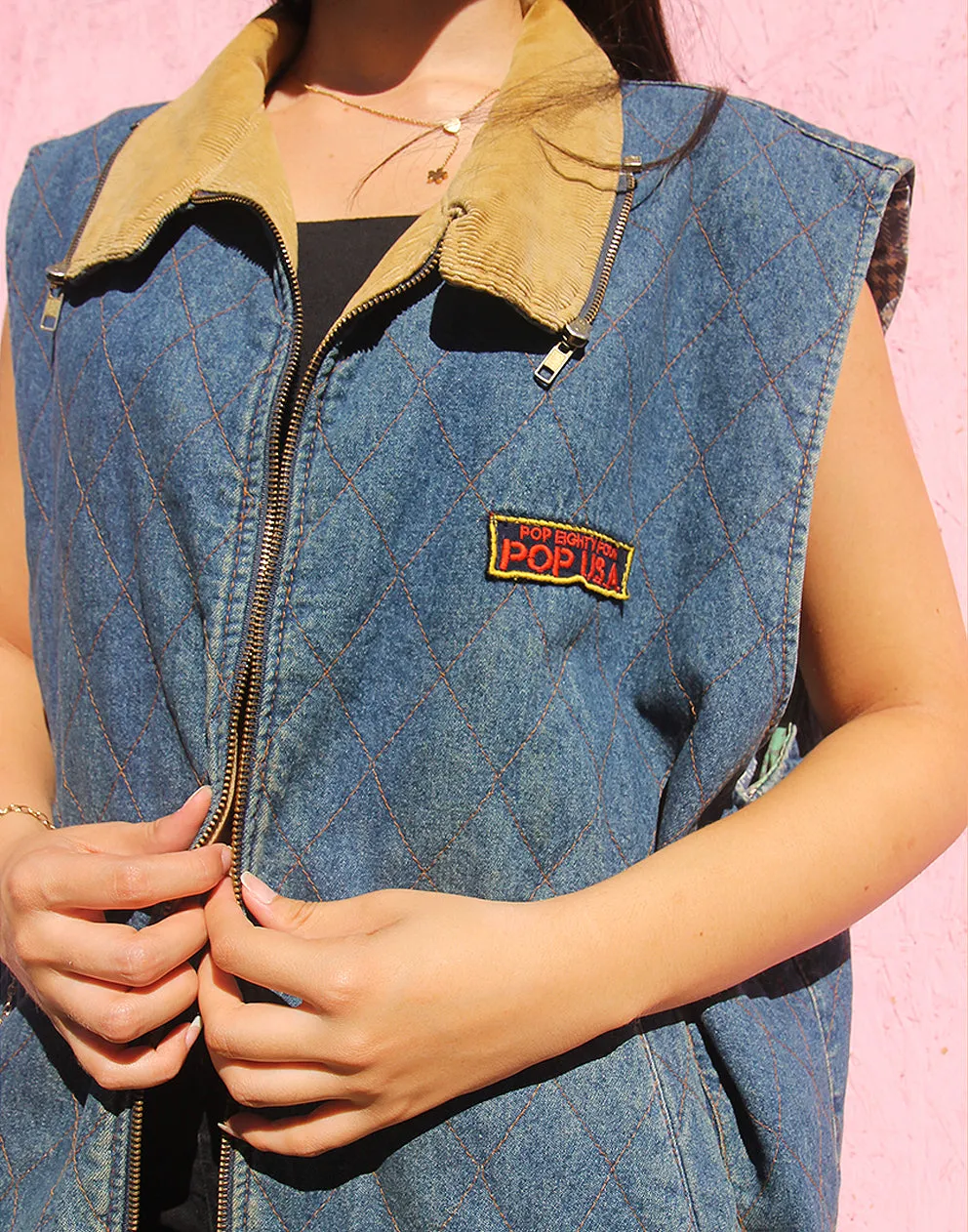 Sleeveless Jean Jacket with Quilted Lining