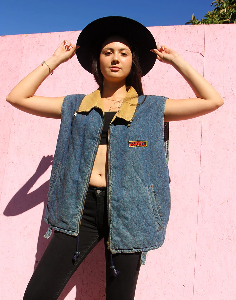 Sleeveless Jean Jacket with Quilted Lining