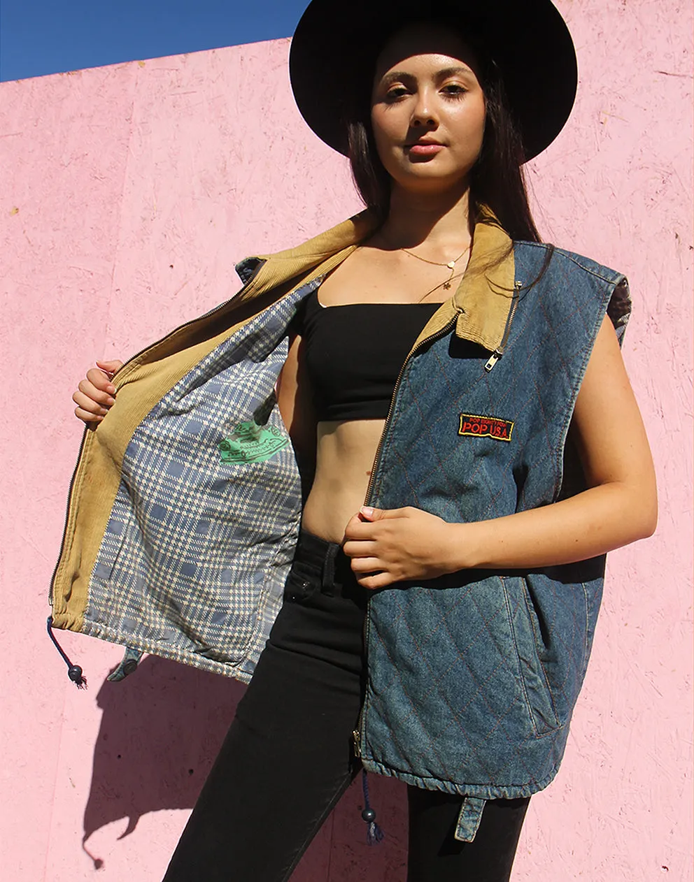 Sleeveless Jean Jacket with Quilted Lining