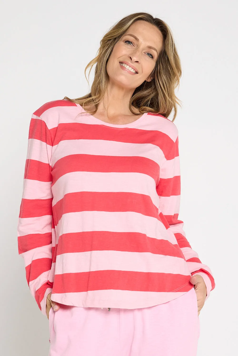 Spritz Stripe Long Sleeve Tee - Coral Stripe