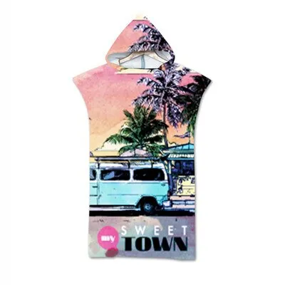 Summer Holiday Hooded Bath Beach Towel Microfiber Wetsuit Changing Robe Poncho Surf Towel for Swimming Beach Outdooor Bathrobe