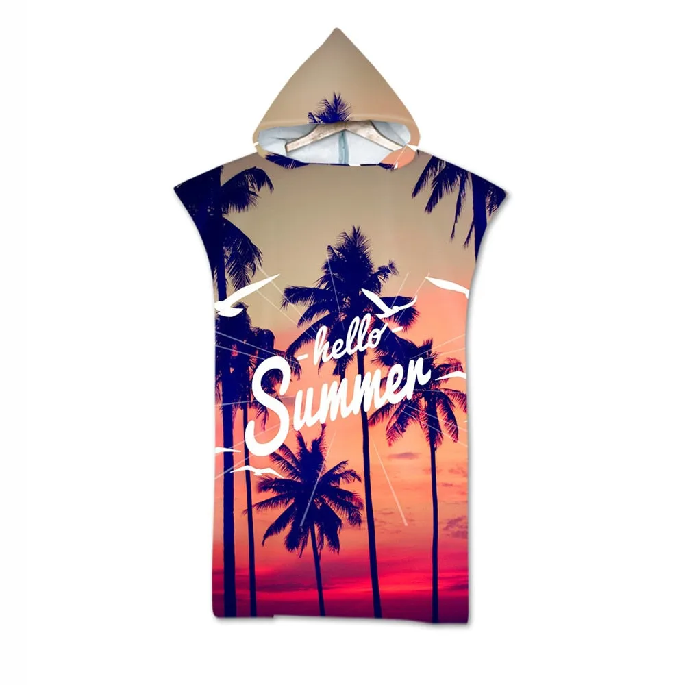 Summer Holiday Hooded Bath Beach Towel Microfiber Wetsuit Changing Robe Poncho Surf Towel for Swimming Beach Outdooor Bathrobe