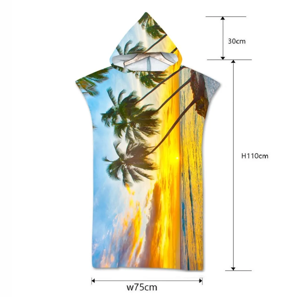Summer Holiday Hooded Bath Beach Towel Microfiber Wetsuit Changing Robe Poncho Surf Towel for Swimming Beach Outdooor Bathrobe