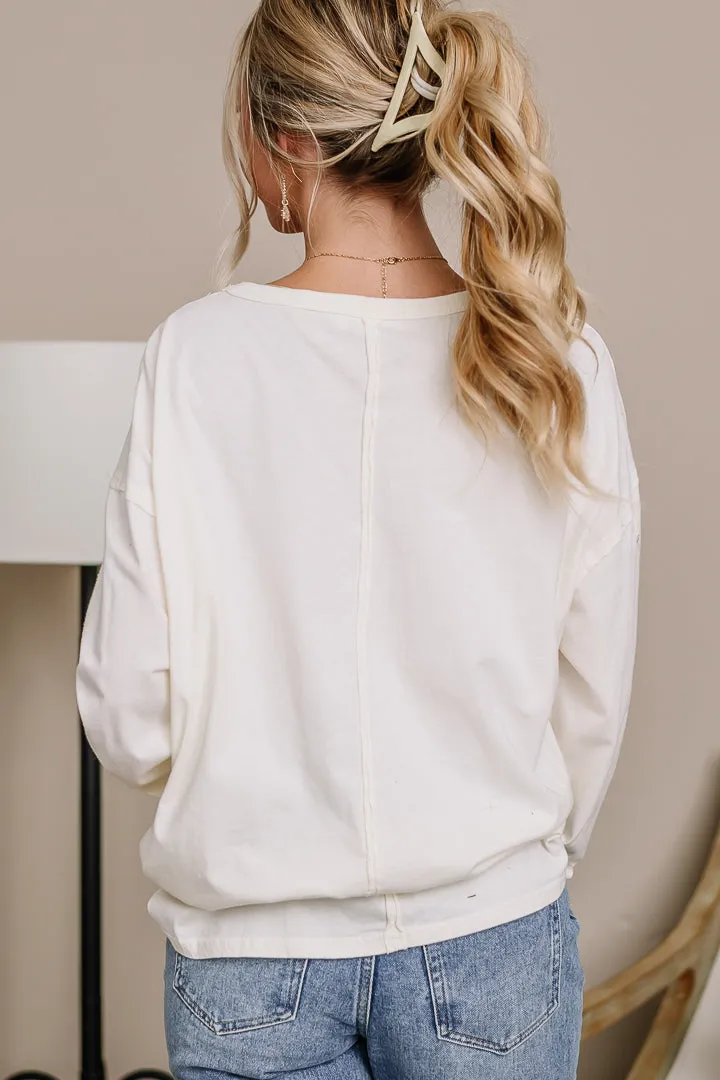 Think I'll Stay Oversized Pocket Top | Cream