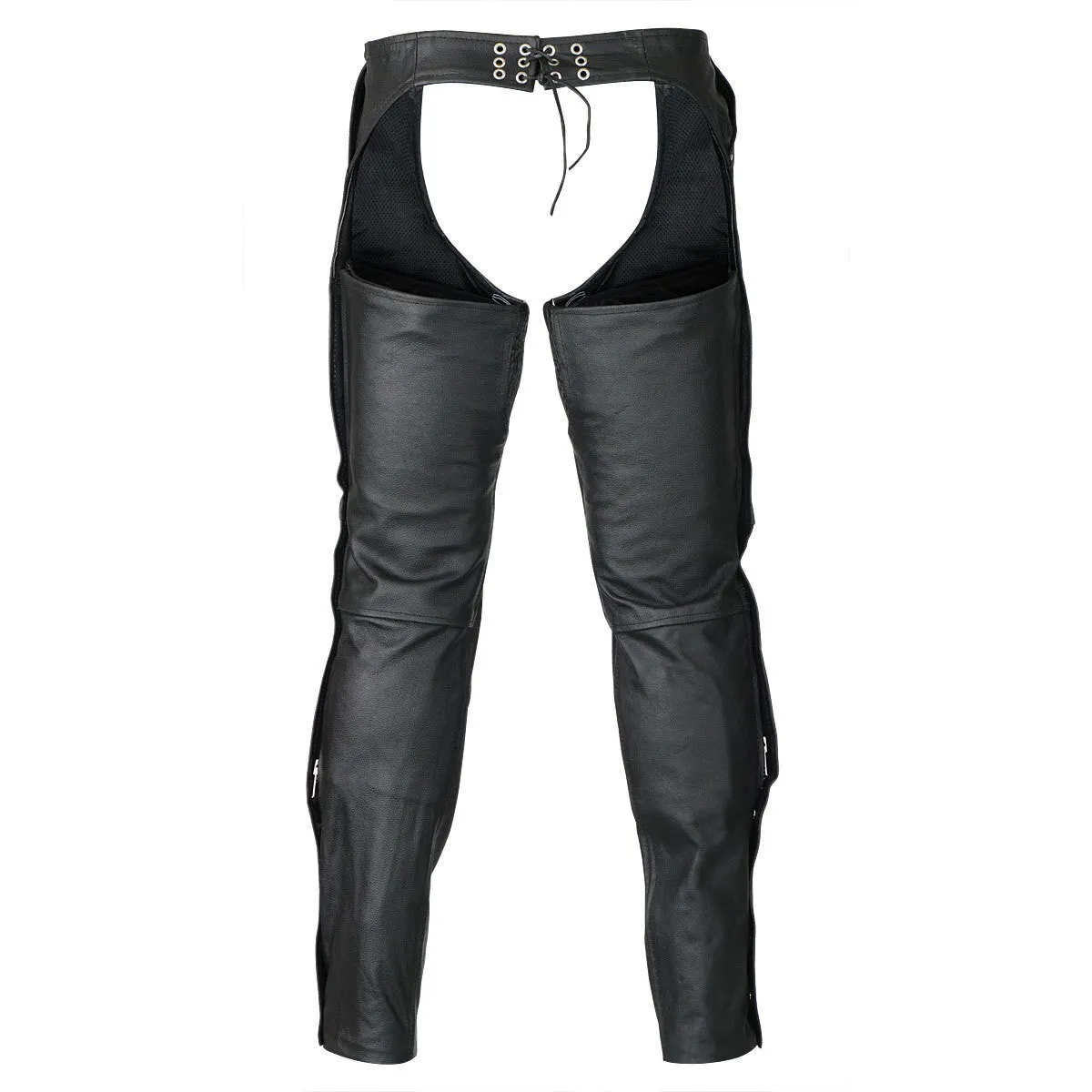 Vance Leather Unisex Black Zipout Insulated Thermal Lined Zipper Pocket Biker Motorcycle Leather Chaps