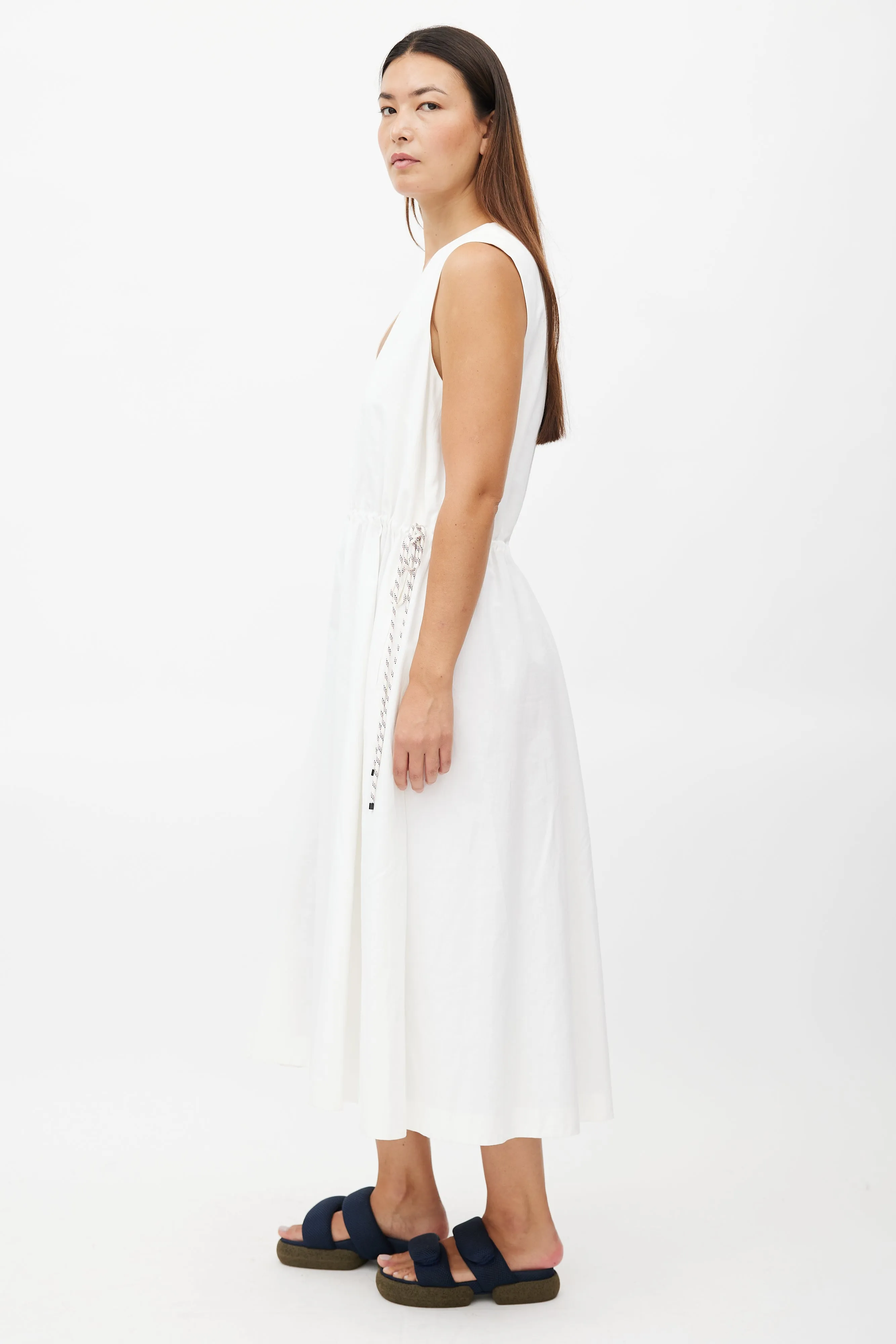 White Drawstring Maxi Dress