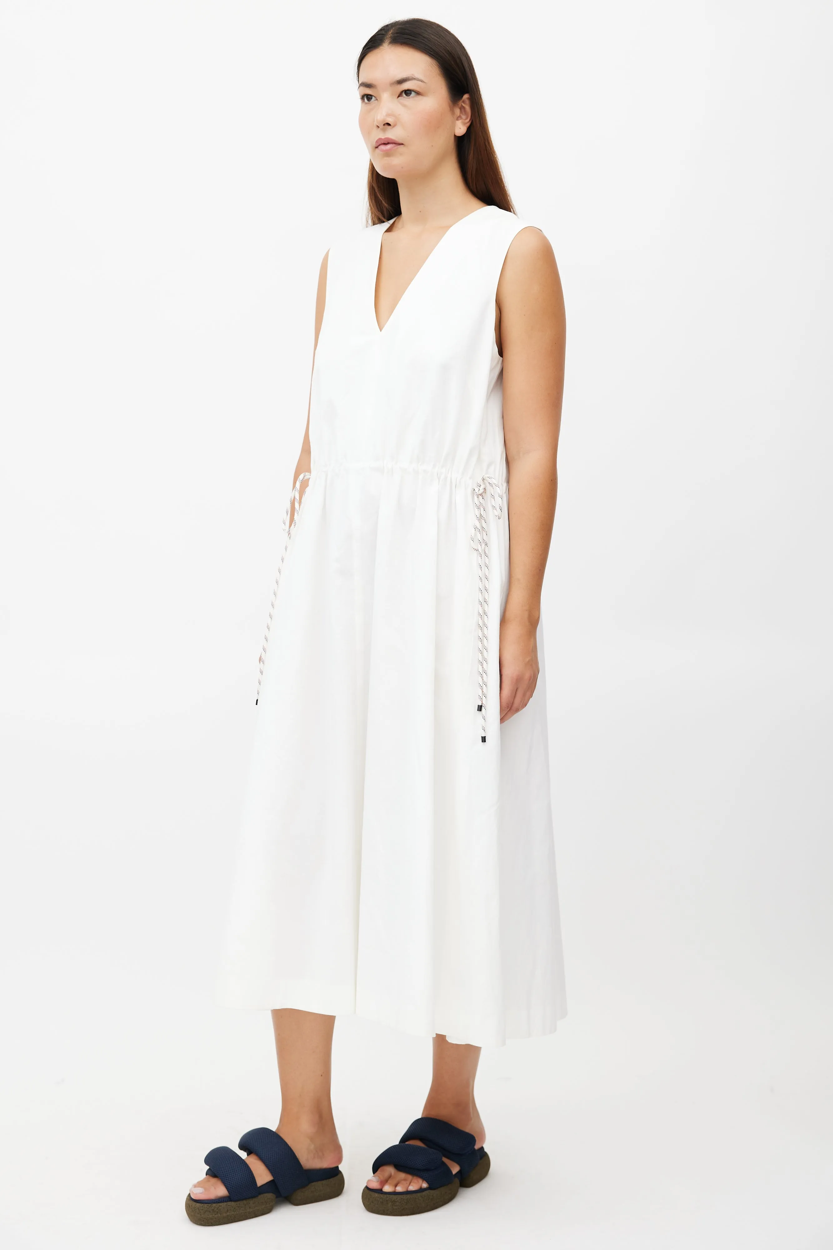 White Drawstring Maxi Dress