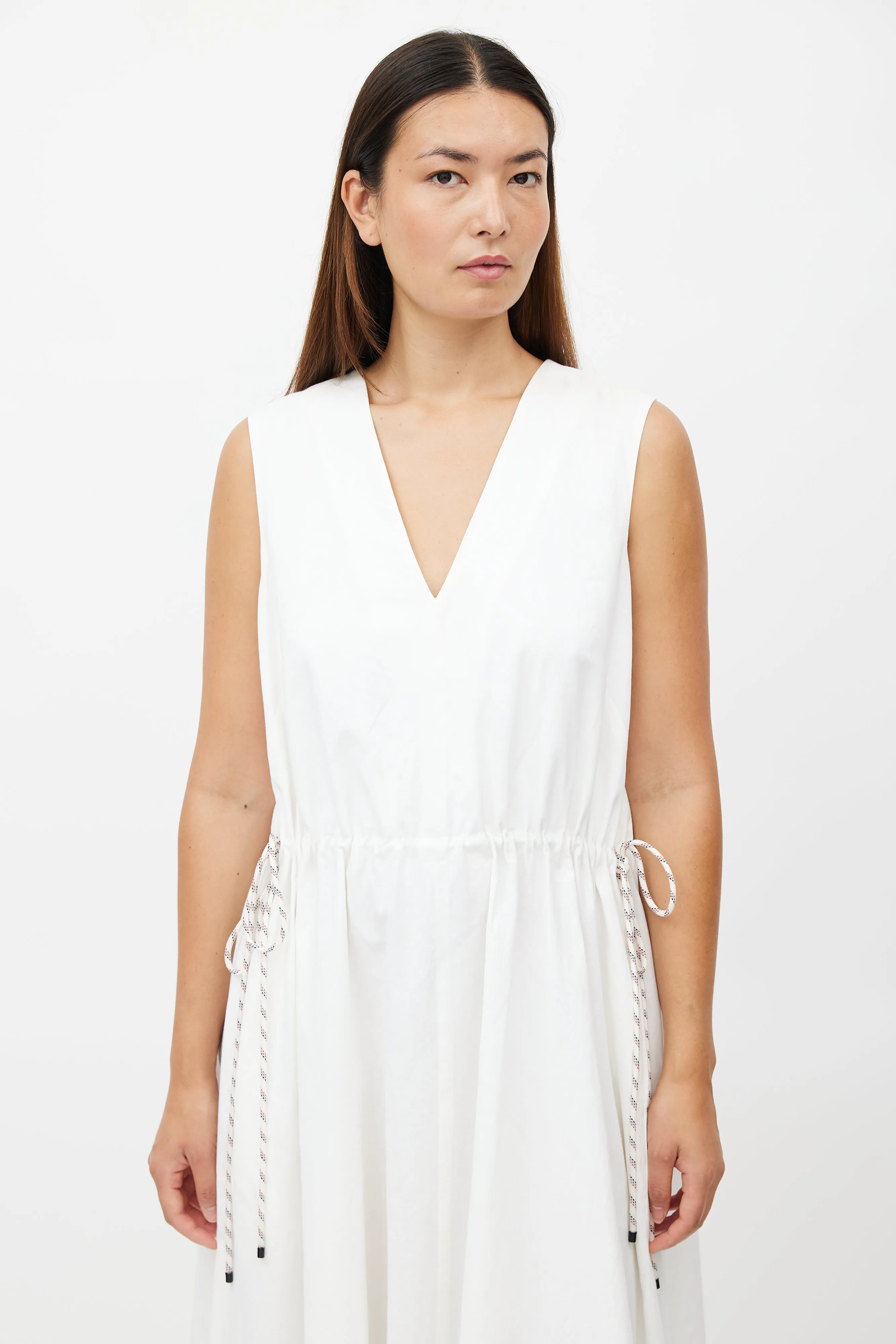 White Drawstring Maxi Dress