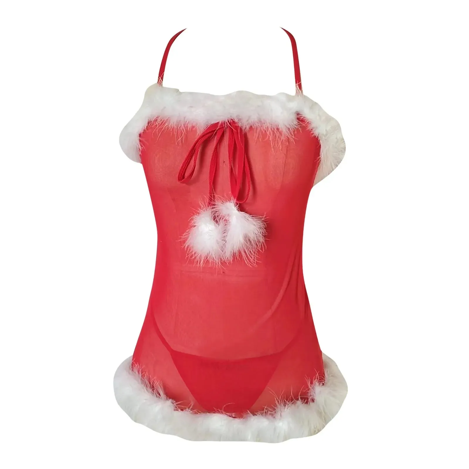 Women Christmas Underwear Halter-Neck Mesh Dress Pajamas Underwear Sexy Lingeries for Woman Set Lenceria Para Damas Cosplay
