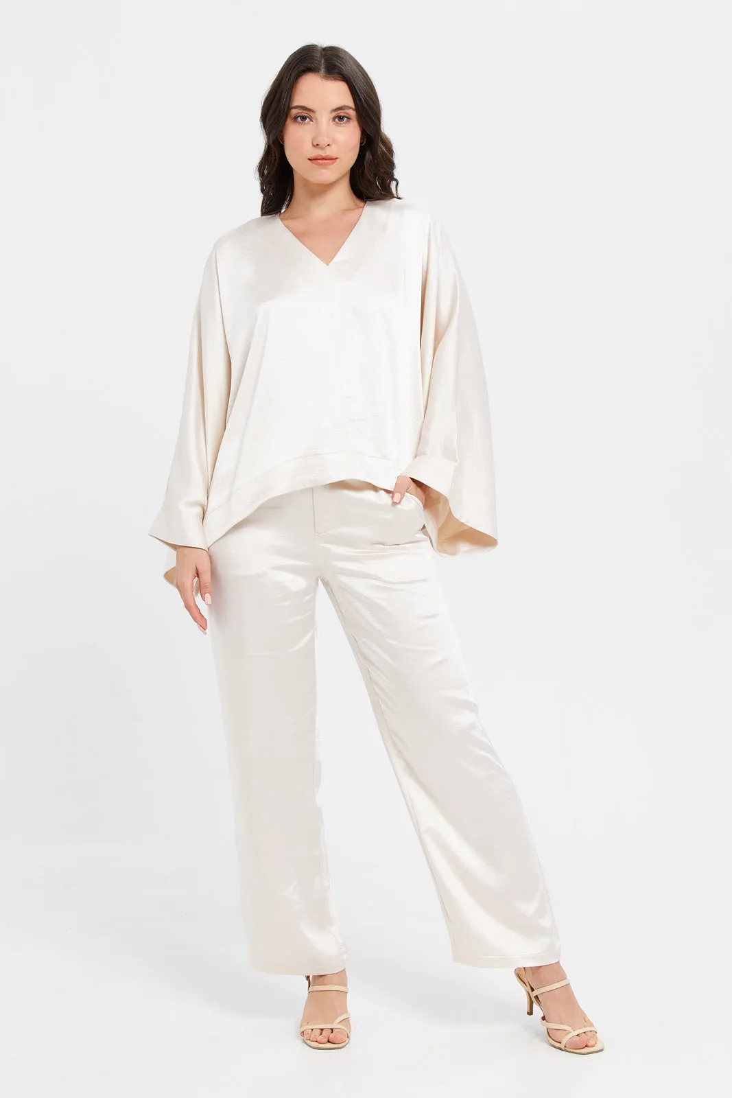 Women Ivory Satin Trousers