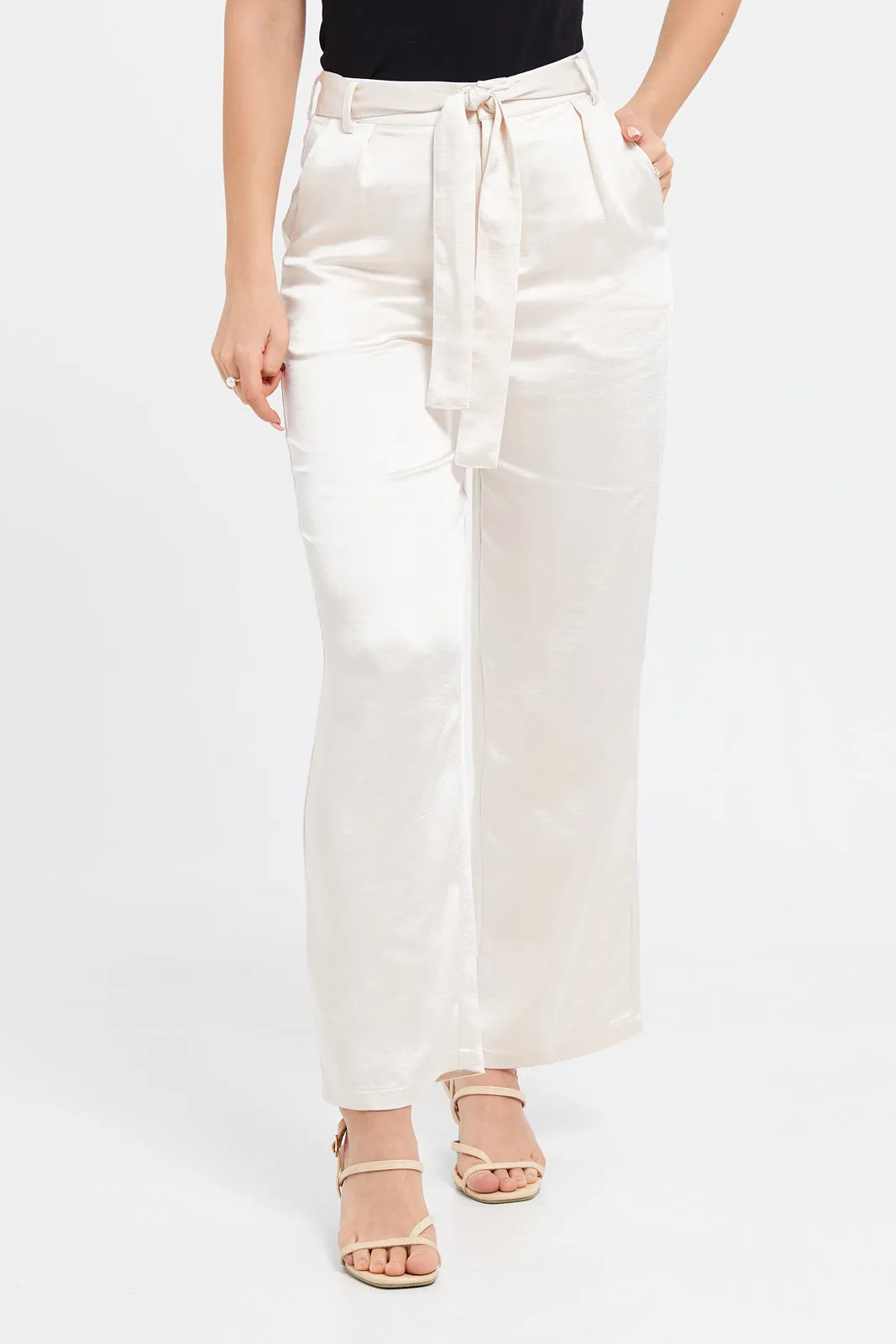 Women Ivory Satin Trousers