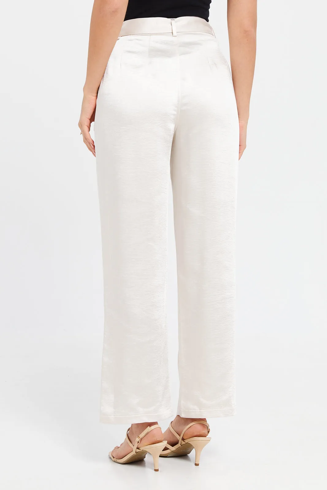 Women Ivory Satin Trousers