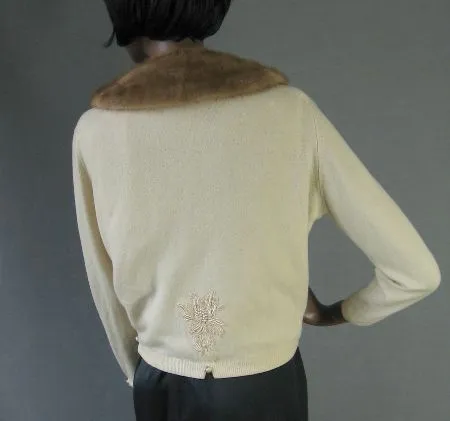 Women's Bernhard Altmann Sweater 50s Cashmere  Mink Collar Vintage Cropped M/L VFG