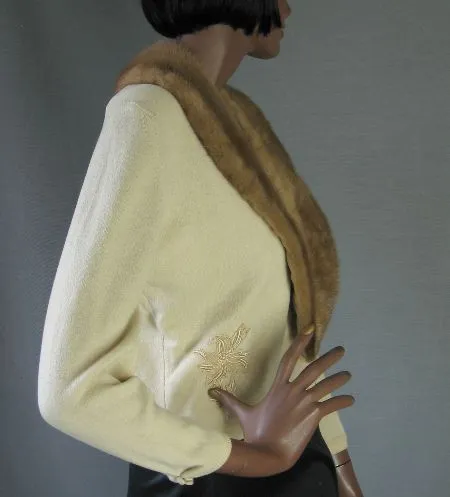Women's Bernhard Altmann Sweater 50s Cashmere  Mink Collar Vintage Cropped M/L VFG