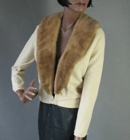 Women's Bernhard Altmann Sweater 50s Cashmere  Mink Collar Vintage Cropped M/L VFG