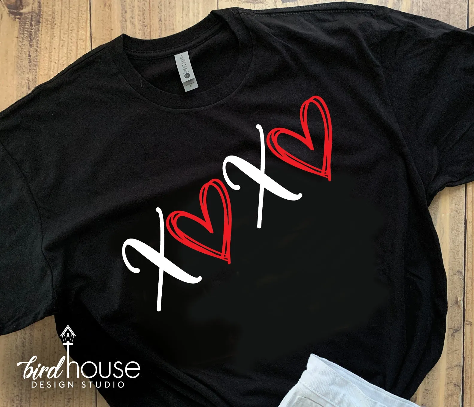 XOXO with Hearts, Cute Valentines Day Shirt, Pick any 2 Colors